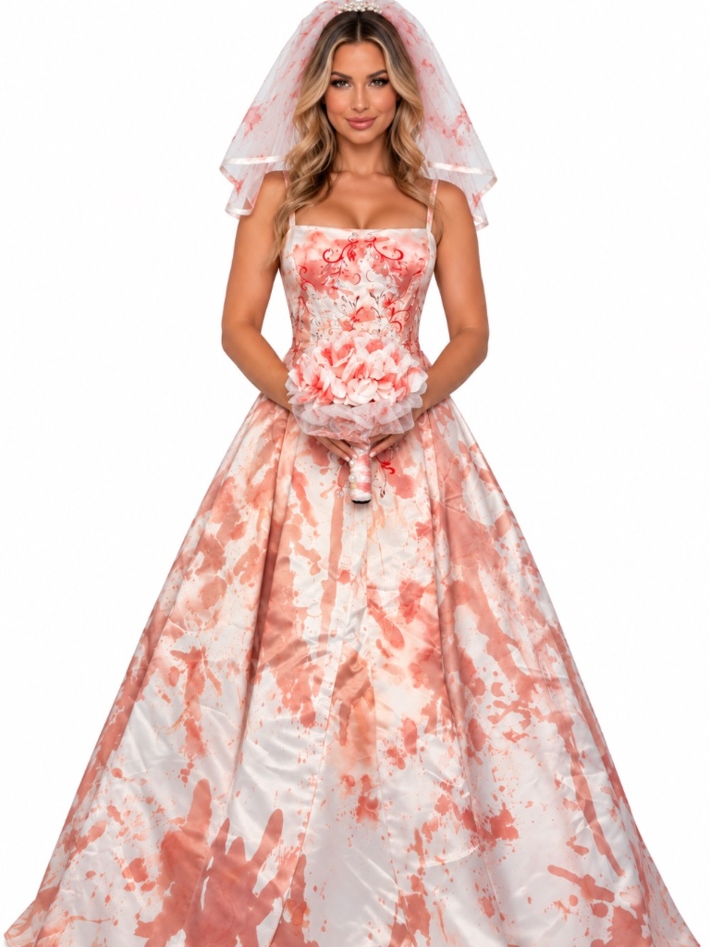Bloody bride Zombi bride Halloween costume dress veil bouquet size medium